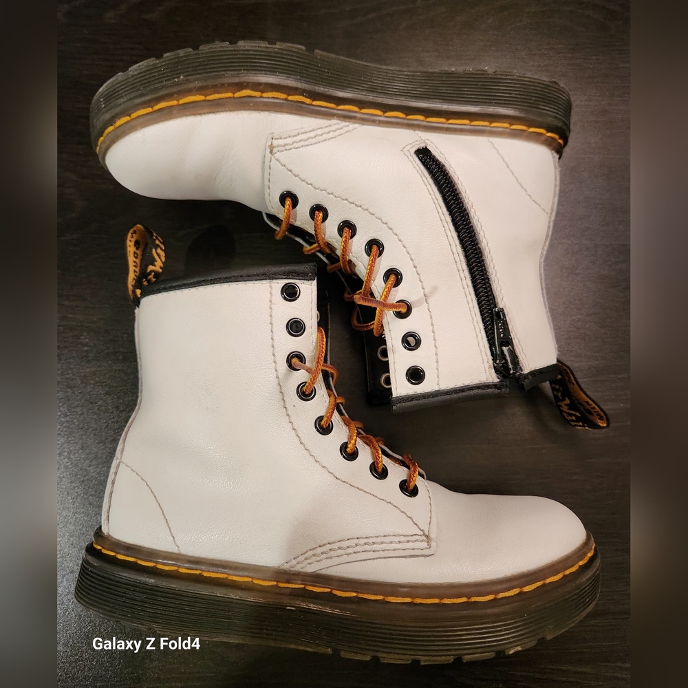 Dr. Martens White Combat Boots Zavala J Youth Size 12C Zip Lace Up Ankle